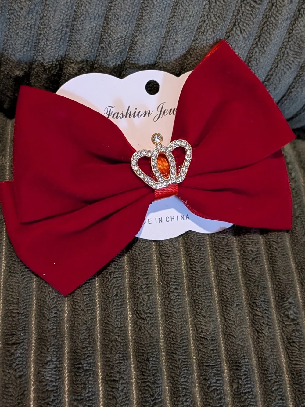 Fashion Jewelry Kids Burgundy Bow Clip with Rhinestone Crown